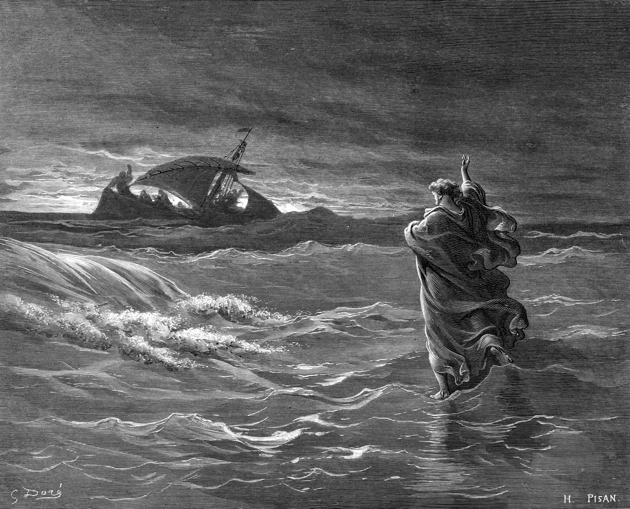 Jezus loopt op het water, 1866 door Unbekannt