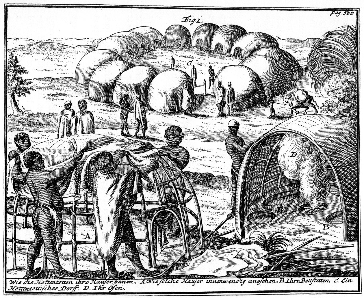 Khoikhoi hutten en kraal, Zuid-Afrika, 1931 door Unbekannt