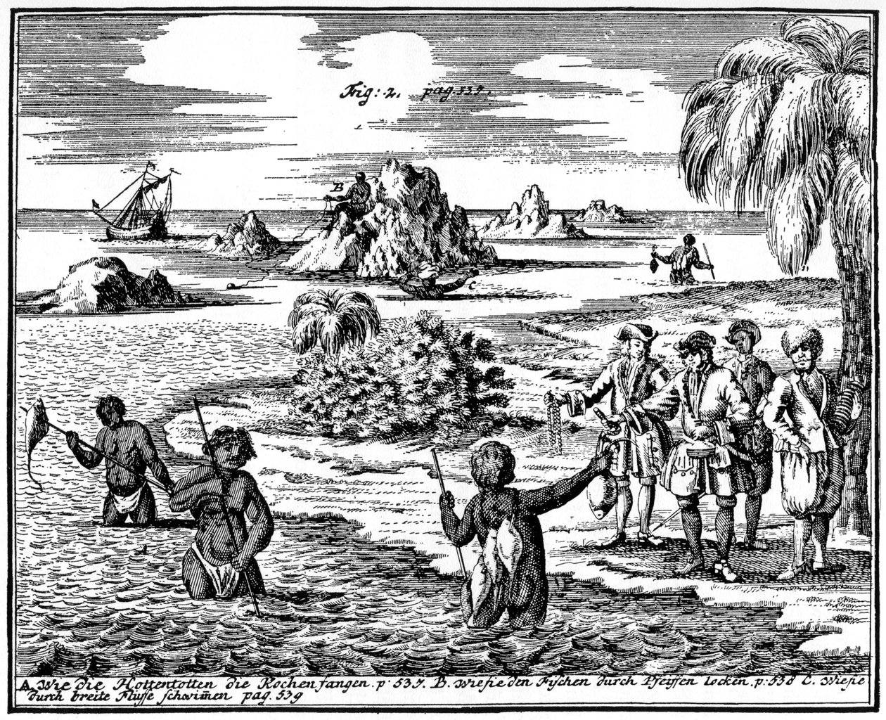 Khoikhois die vissen spiesen, Zuid-Afrika, 1931 door Unbekannt