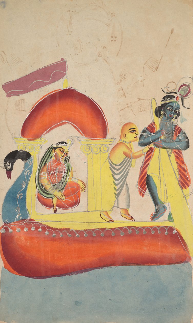 Krishna brengt Radha over de Yamuna-rivier door Unbekannt