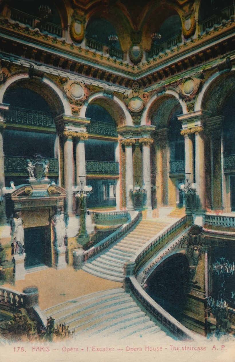 LOpéra Garnier - de trap, Parijs, ca. 1920 door Unbekannt