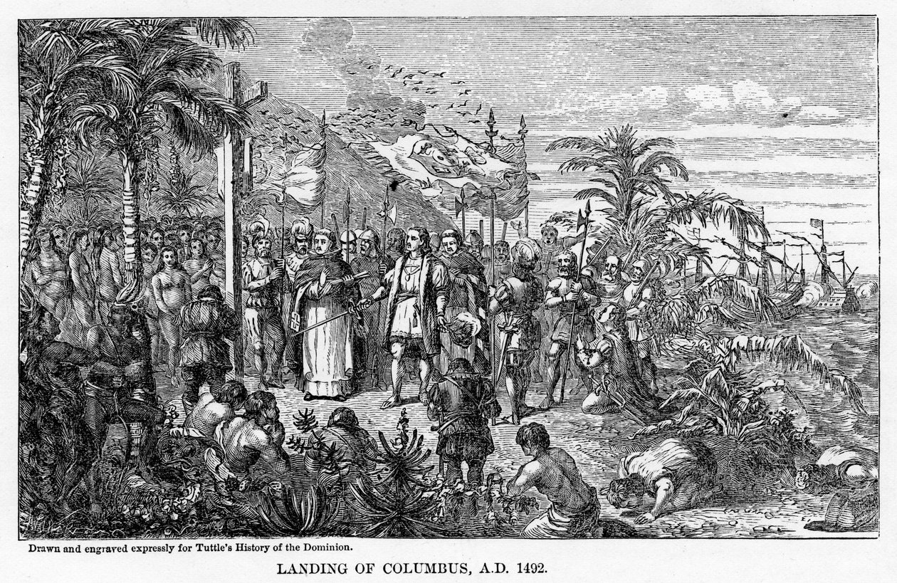 Landing van Columbus, AD 1492 door Unbekannt