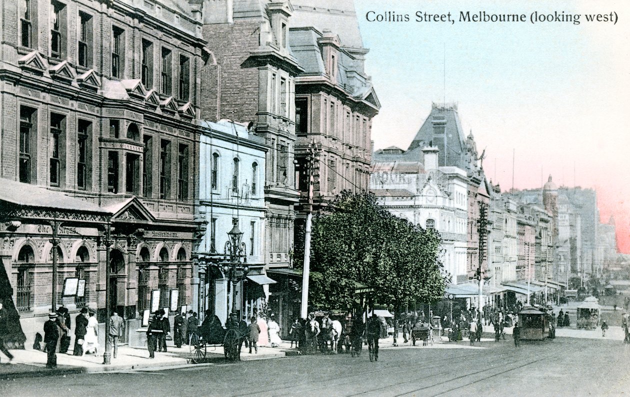 Kijkend naar het westen langs Collins Street, Melbourne, Australië, 1912 door Unbekannt