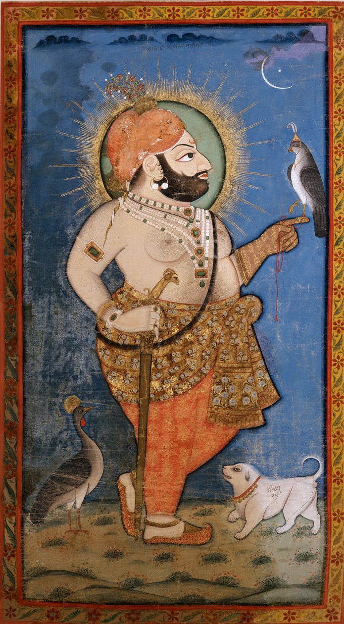 Maharana Bhim Singh met een havik, 1805-1810 door Unbekannt