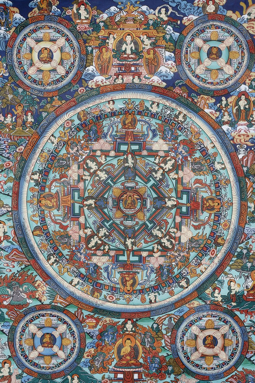 Mandala op een Tibetaanse thangka, Bhaktapur, Nepal door Unbekannt