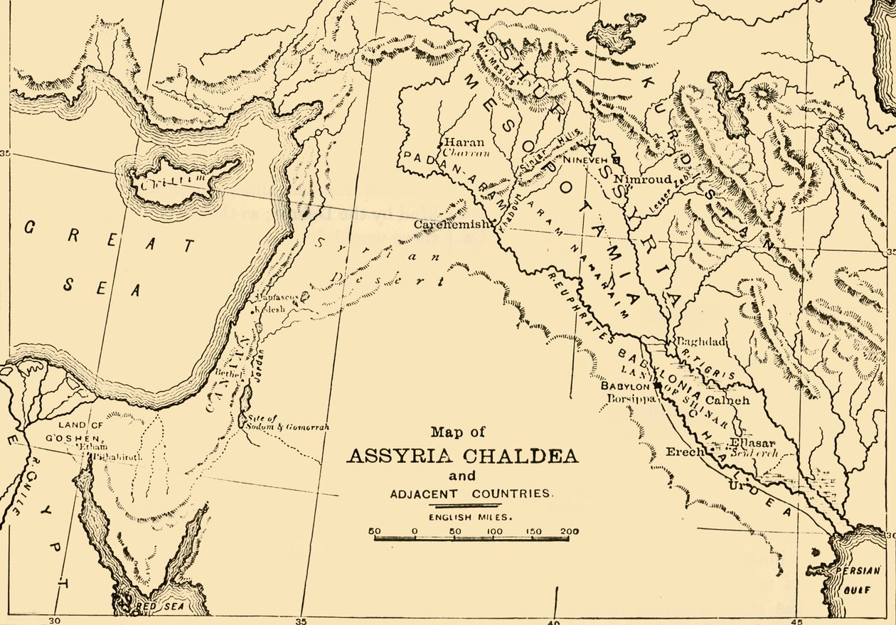 Kaart van Assyrië, Chaldea en aangrenzende landen, 1890 door Unbekannt