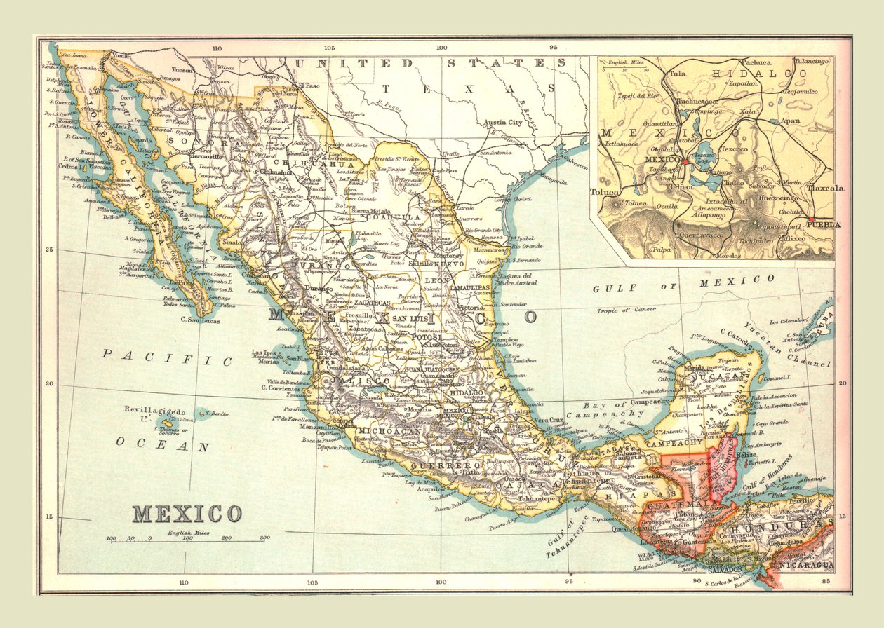 Kaart van Mexico, 1902 door Unbekannt