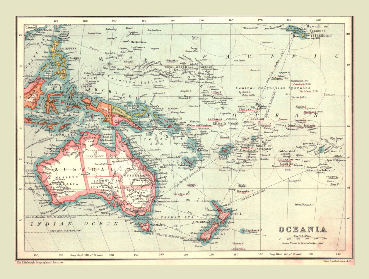 Kaart van Oceanië, 1902 door Unbekannt
