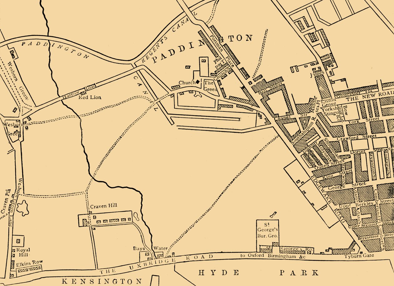 Kaart van Paddington, in 1815, c1876 door Unbekannt