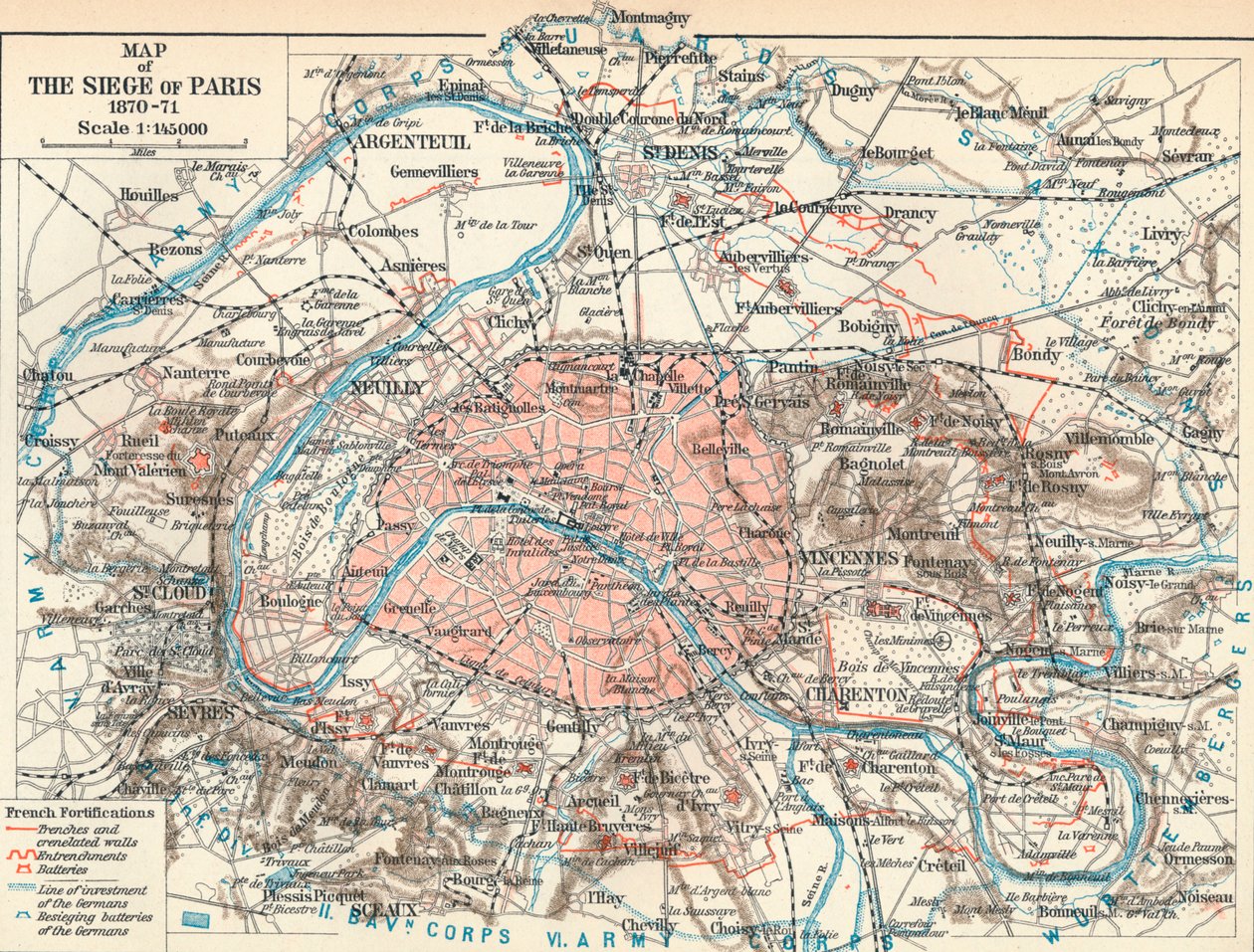 Kaart van het Beleg van Parijs, 1870-71, 1907 door Unbekannt