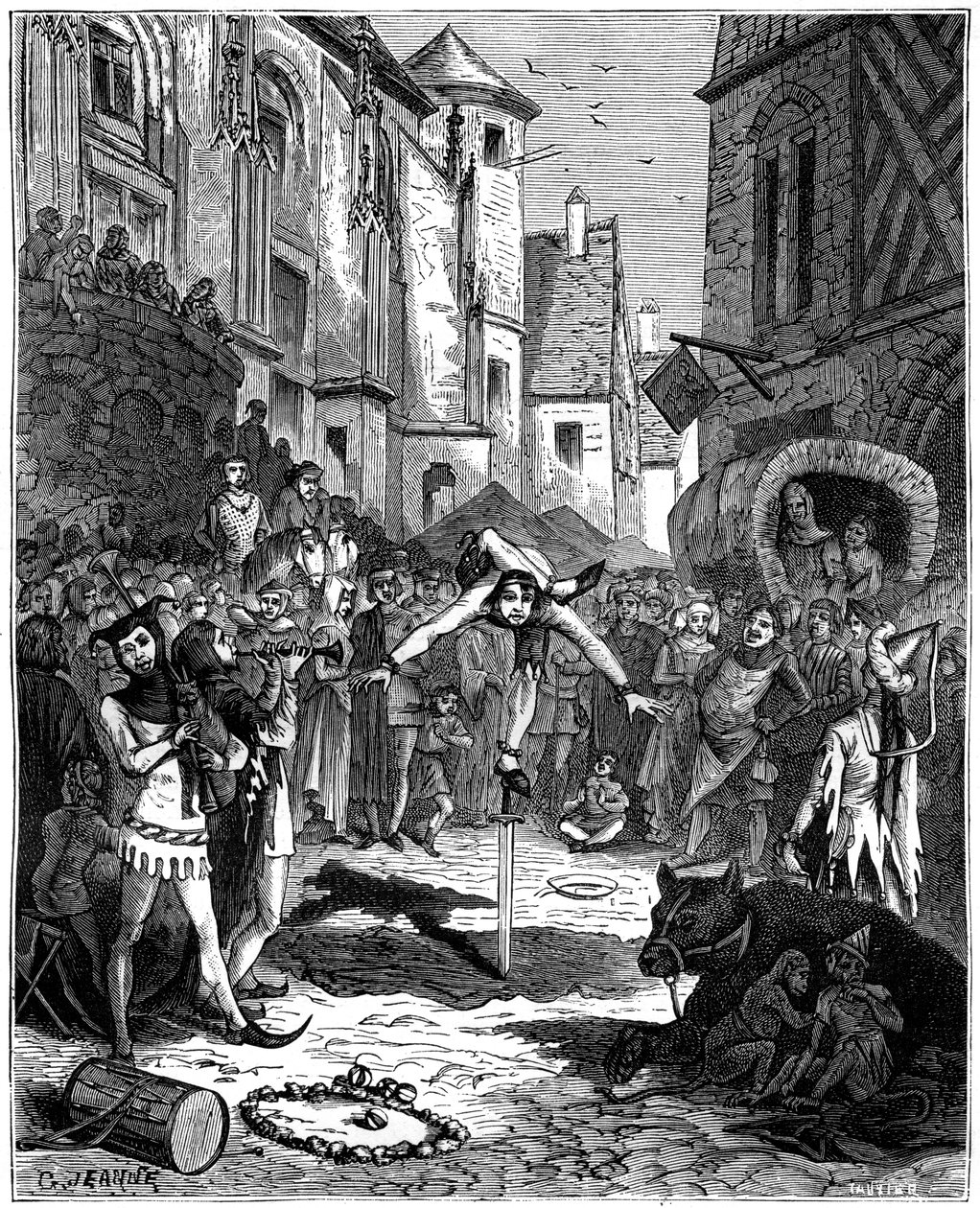 Middeleeuwse acrobaat en straattheater, 1882-1884 door Unbekannt