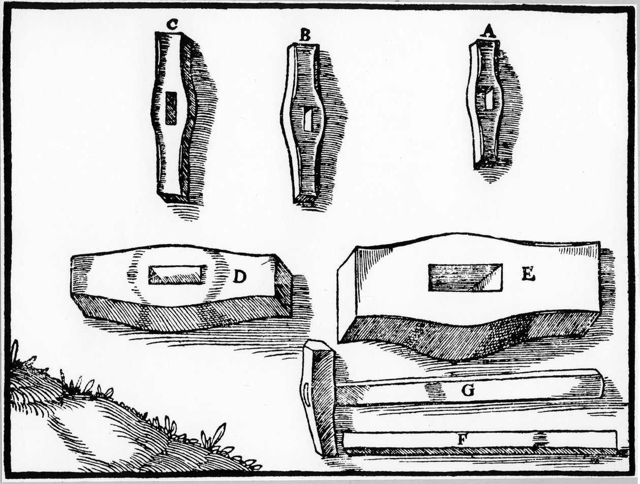Mijnwerkershamers van verschillende maten, 1556 door Unbekannt