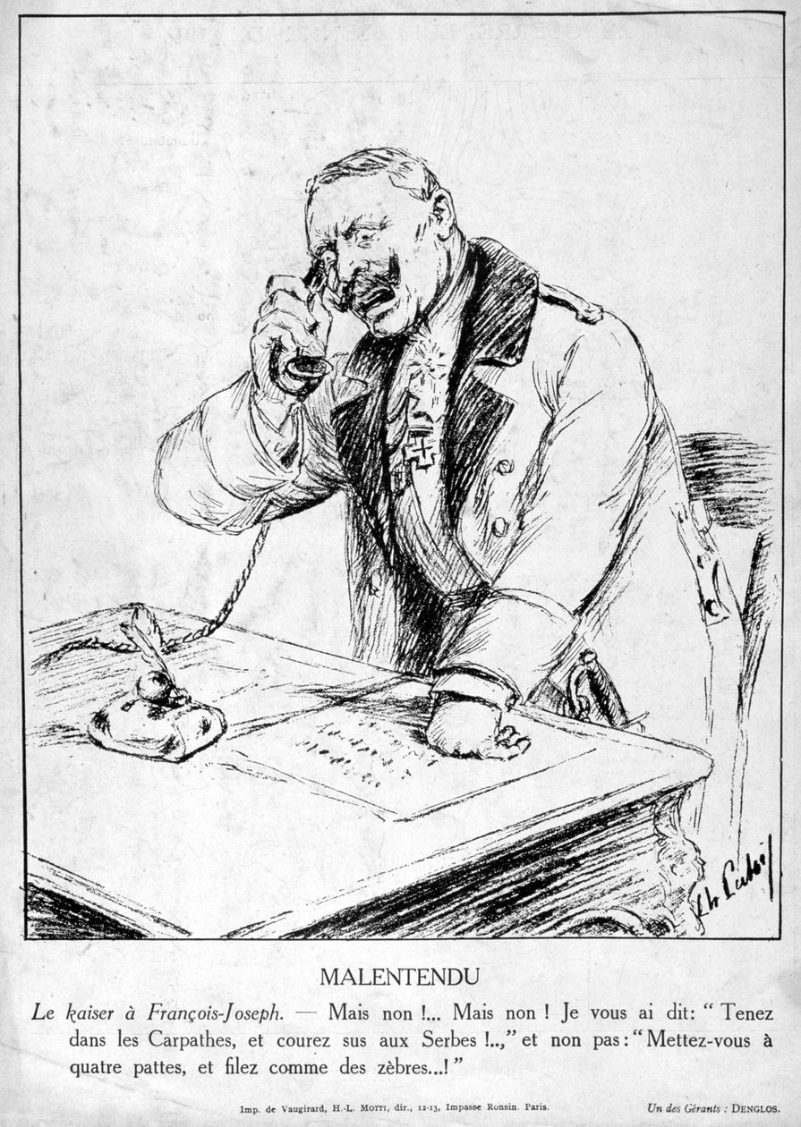 Misverstand, karikaturen van Guillaume II van Duitsland, 1915 door Unbekannt