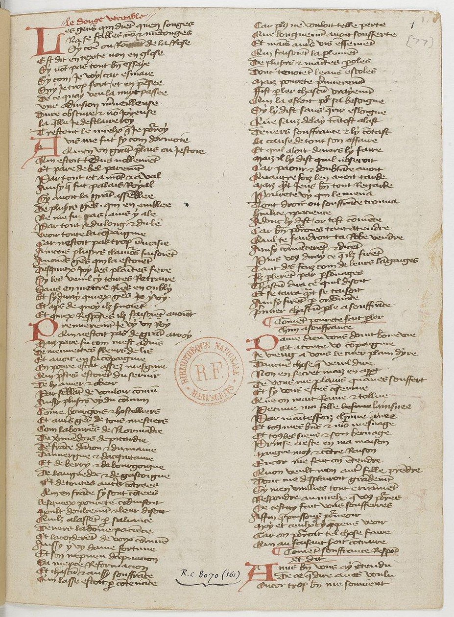 Ménagier de Paris, een manuscriptpagina door Unbekannt