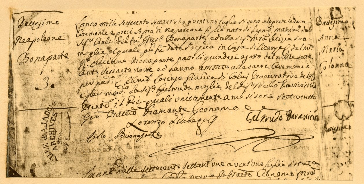 Geboorteakte van Napoleon, 19 juli 1782, 1921 door Unbekannt