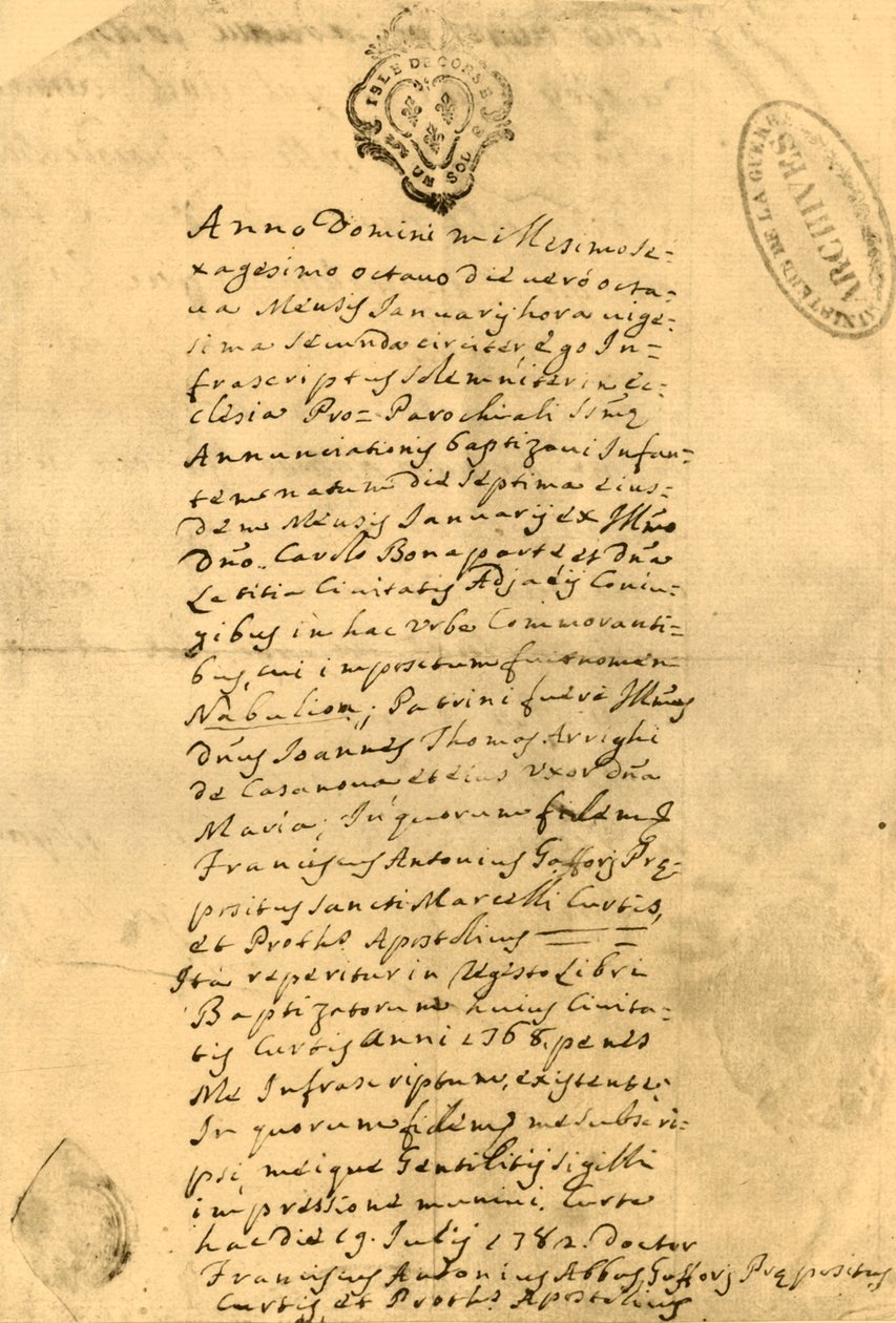 Geboorteakte van Napoleon, 21 juli 1771, 1921 door Unbekannt