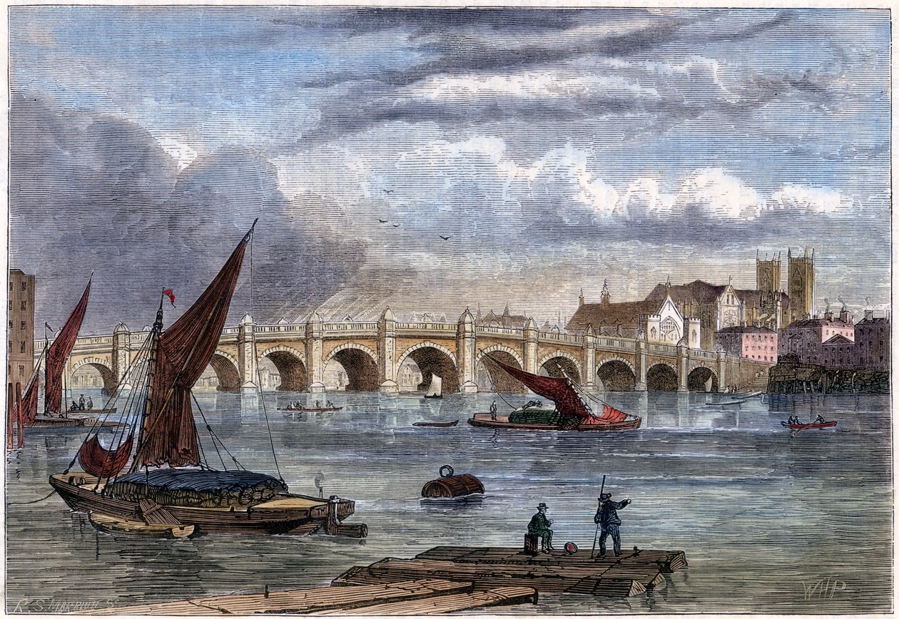 Oude Westminster Bridge in 1754, 19e eeuw door Unbekannt