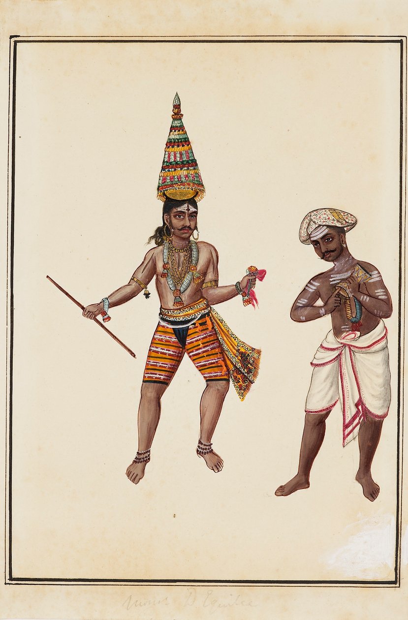 Paar mannelijke tempeldansers, 1820-1825 door Unbekannt