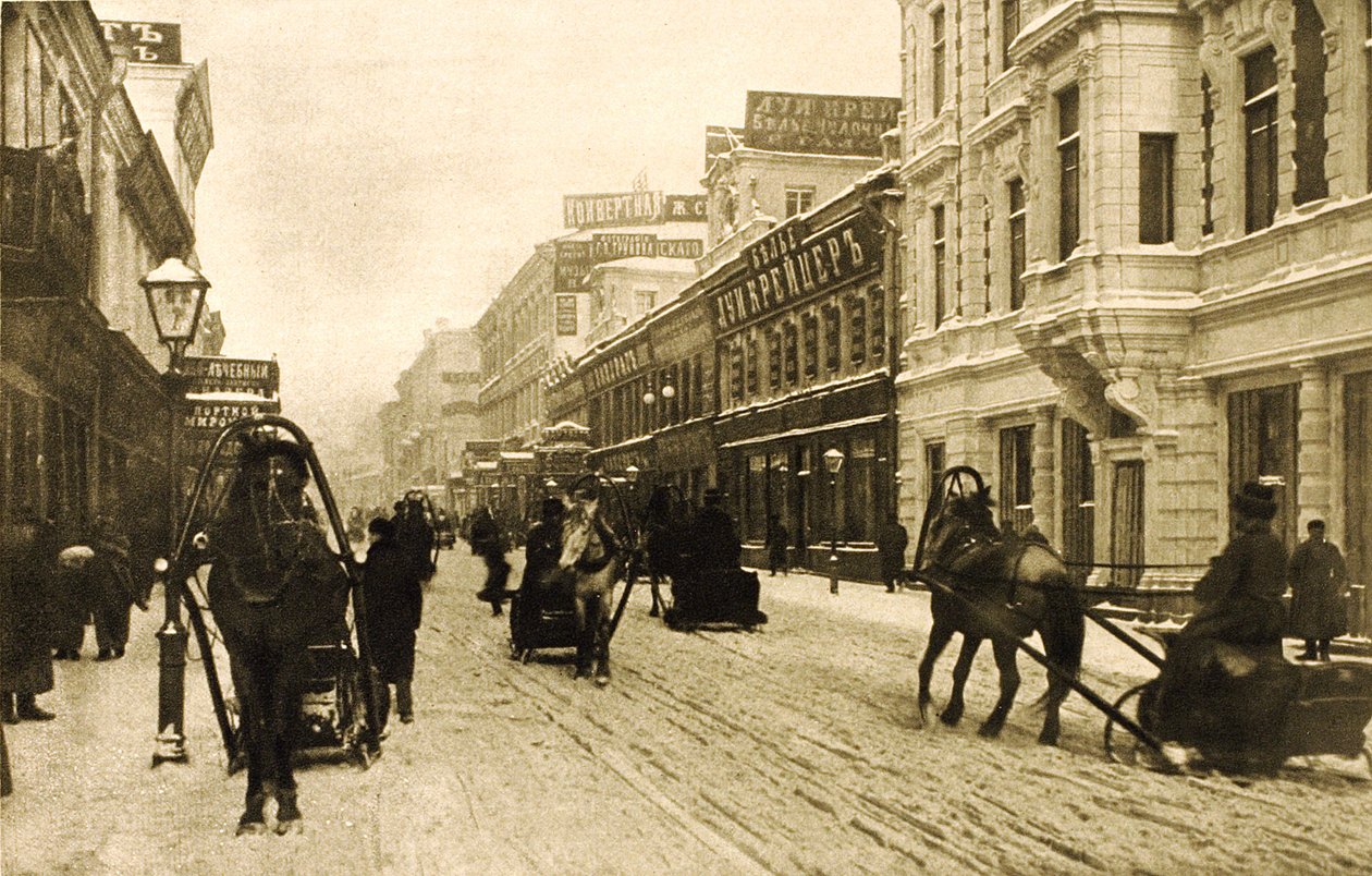 Petrovka-straat in de winter, Moskou, Rusland, 1912 door Unbekannt