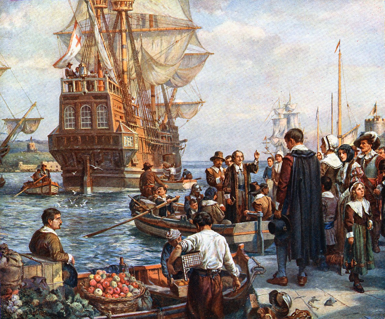 Pelgrimvaders aan boord van de Mayflower door Unbekannt