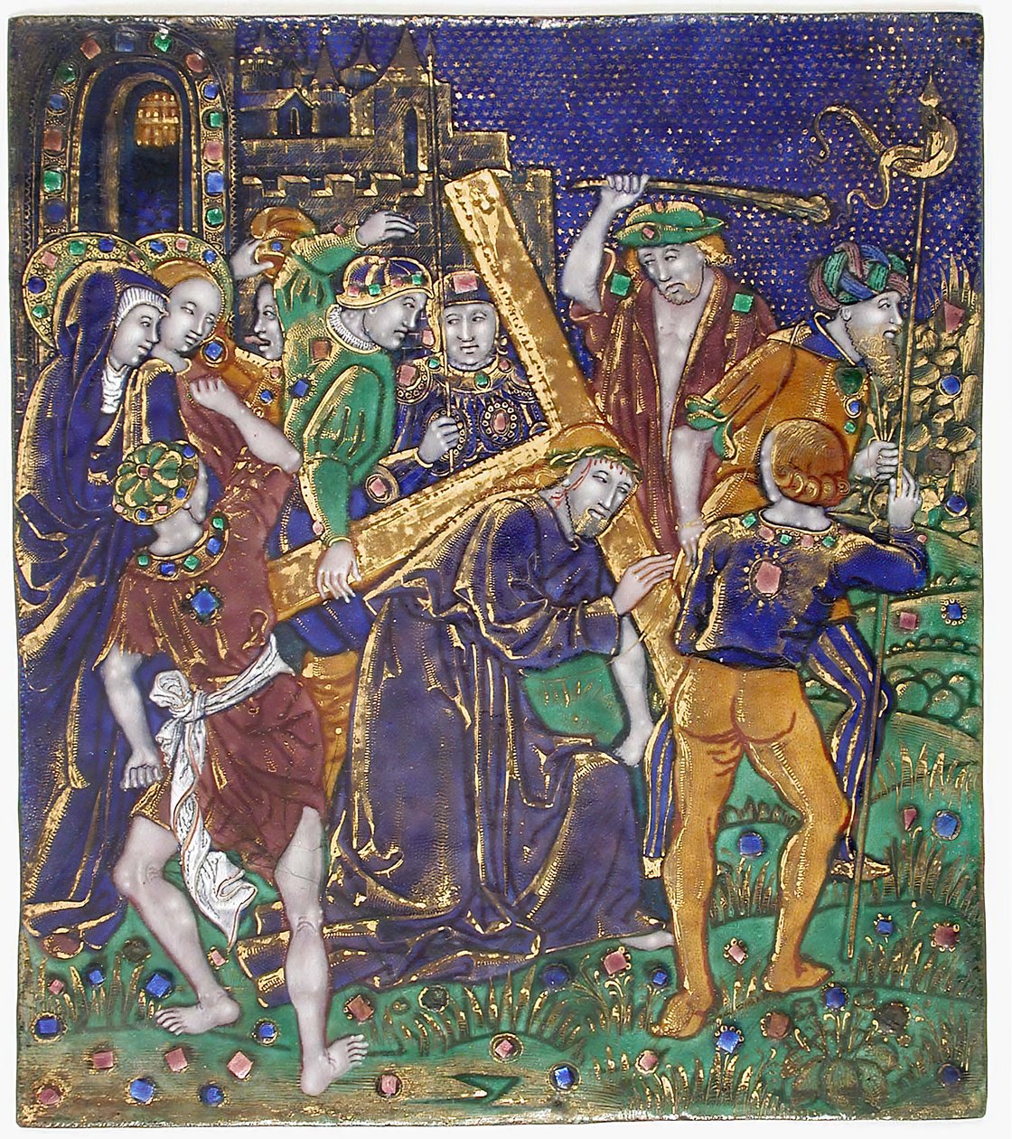 Plaquette met Christus die het kruis draagt, Frans, 16e eeuw door Unbekannt