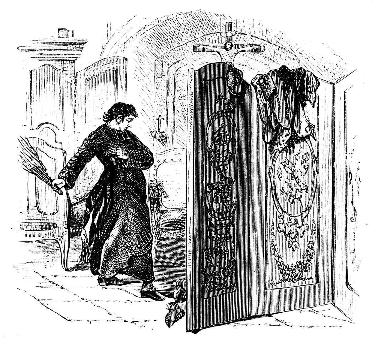 Priester die een boeteling met een berk zweept, ca. 1876 door Unbekannt