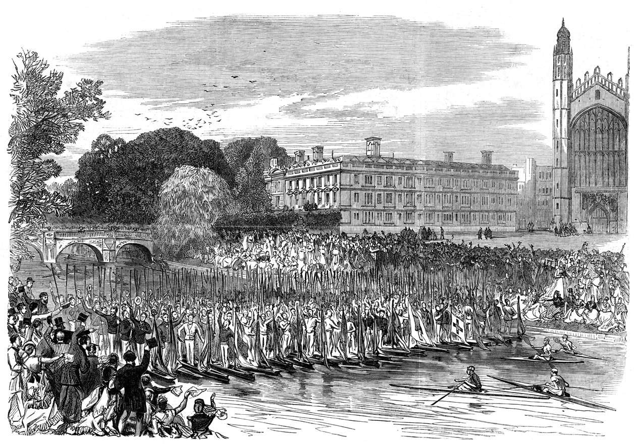 Processie van boten in Cambridge, 1870 door Unbekannt