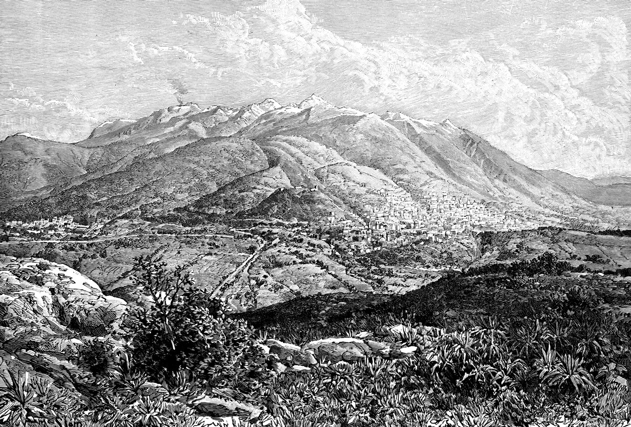 Quito en de berg Pichincha, Ecuador door Unbekannt