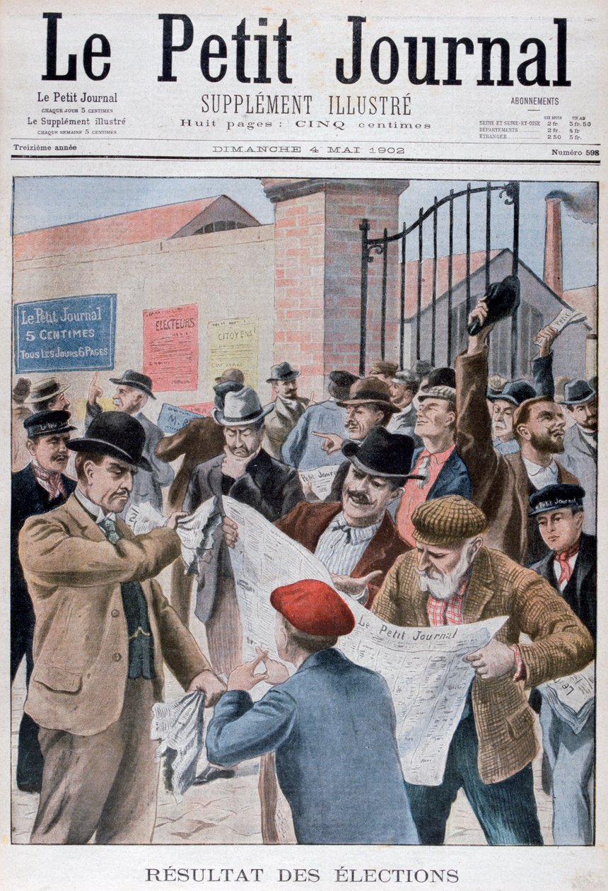 Verkiezingsuitslagen lezen in de krant, Parijs, 1902 door Unbekannt