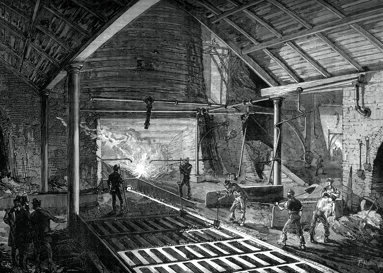 Het gesmolten ijzer in de varkens gieten, ca. 1880 door Unbekannt