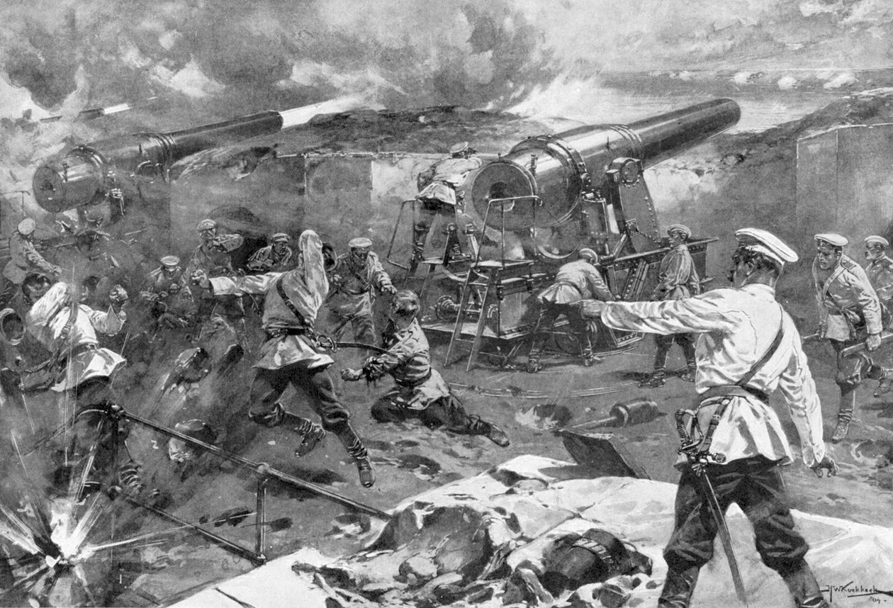 Russische batterij in actie, Russisch-Japanse oorlog door Unbekannt
