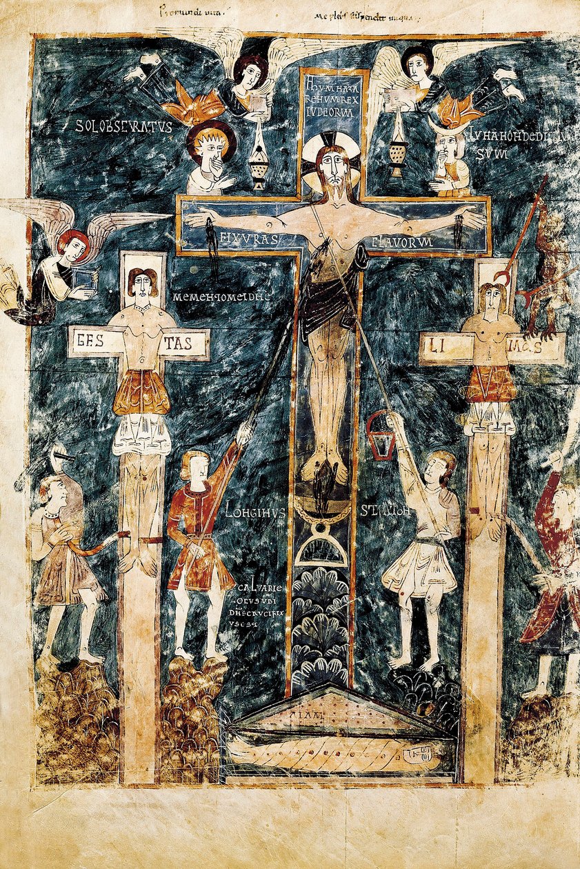 Scène van de Kruisiging, miniatuur, 976 door Unbekannt