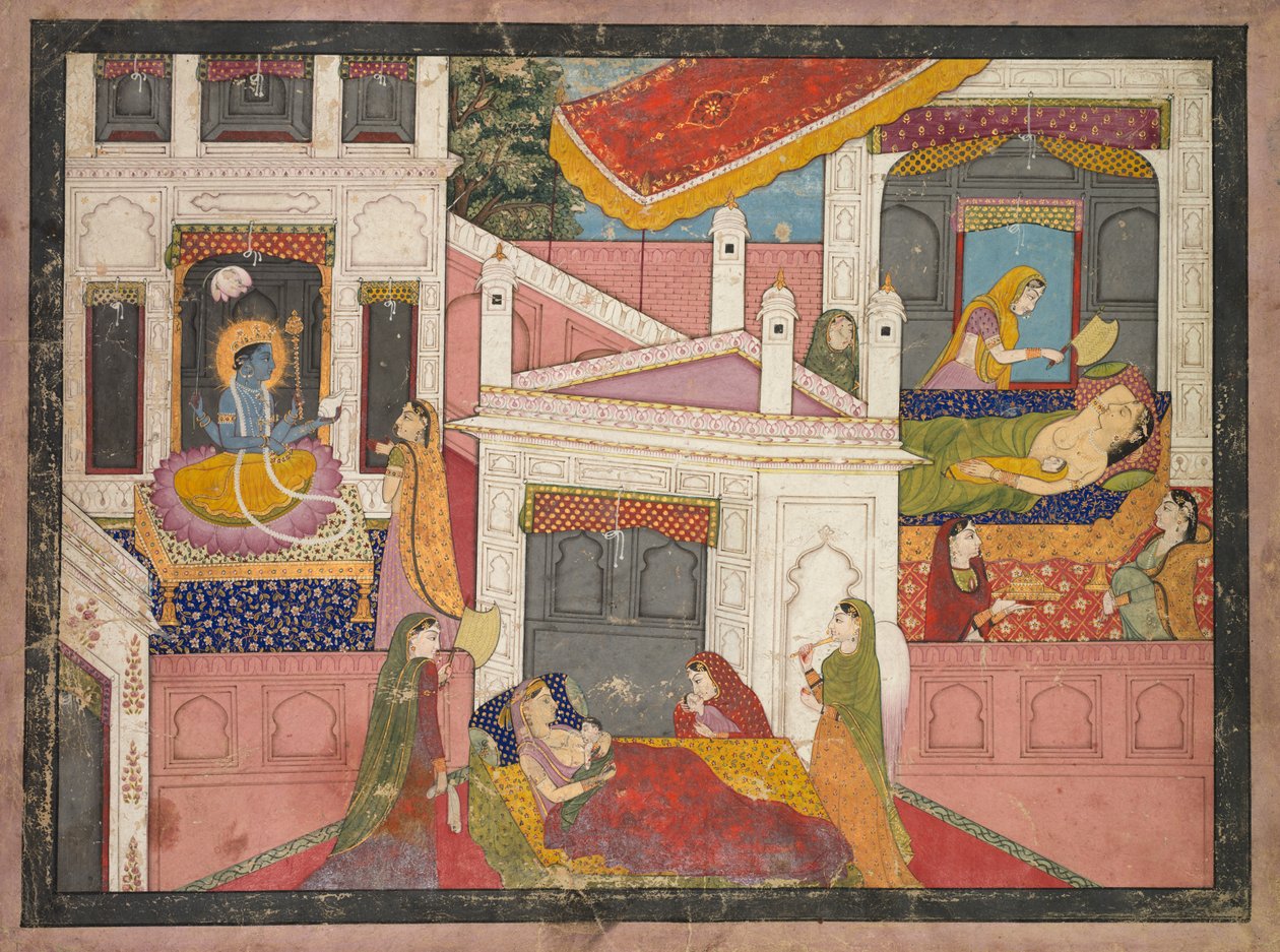 Scènes uit de Geboorte van Krishna, ca. 1840 door Unbekannt