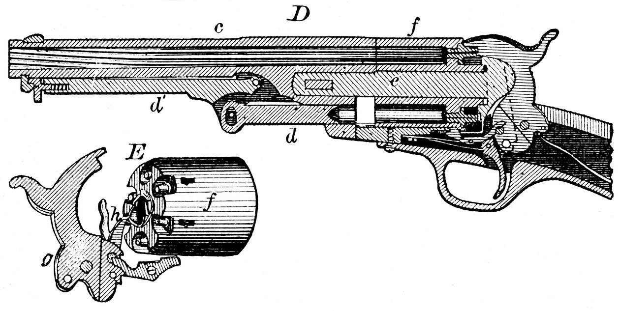 Doorsnede van de Colt-revolver, c1880 door Unbekannt