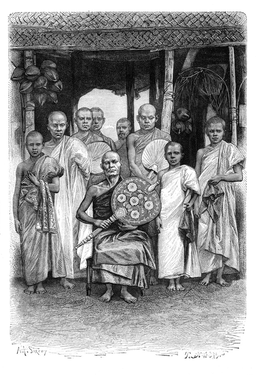 Singalese boeddhistische priesters, Sri Lanka, 1895 door Unbekannt