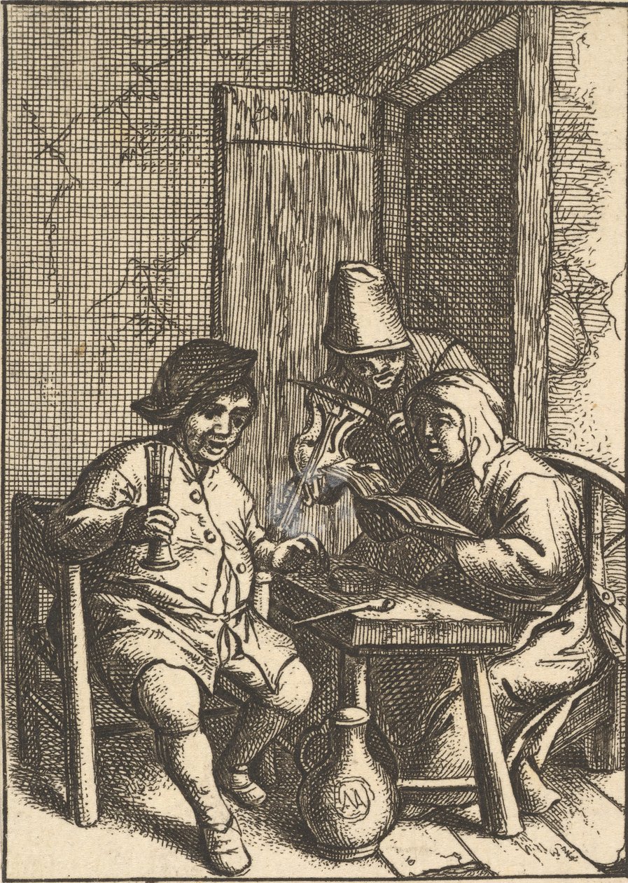 Zingend paar en viool, 1610-85 door Unbekannt