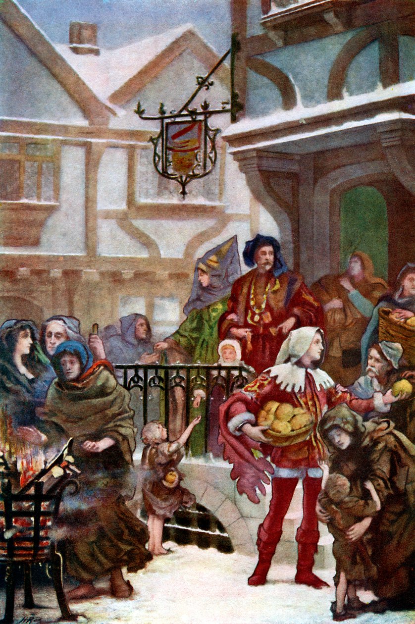 Sir Richard Whittington die liefdadigheid uitdeelt, c1900 door Unbekannt