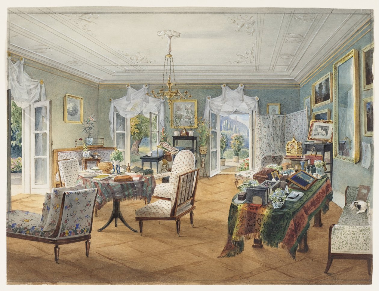 Zitkamer in een landgoed, 1830-1840s door Unbekannt