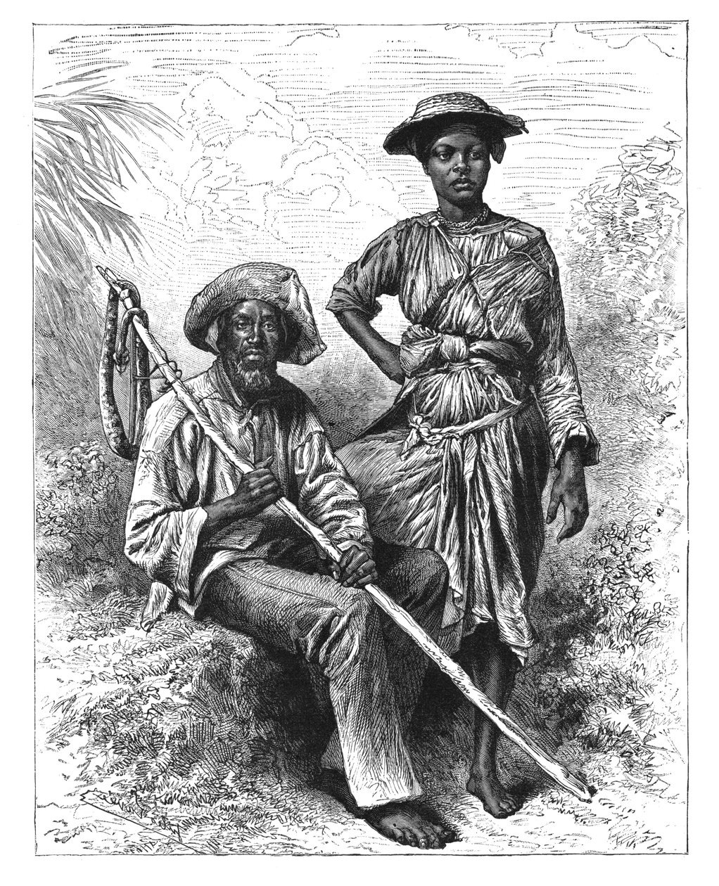 Slangenbezweerder en Houtskoolmeisje, Martinique, ca. 1890 door Unbekannt