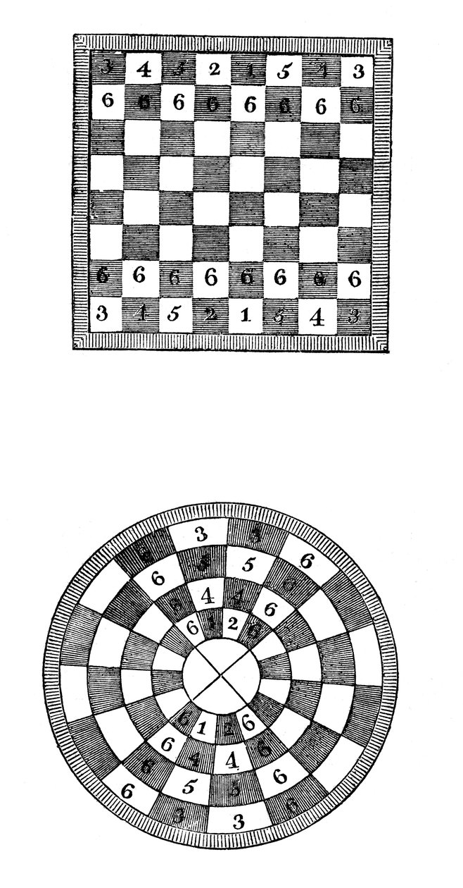 Vierkante en ronde schaakborden, 14e eeuw, 1833 door Unbekannt