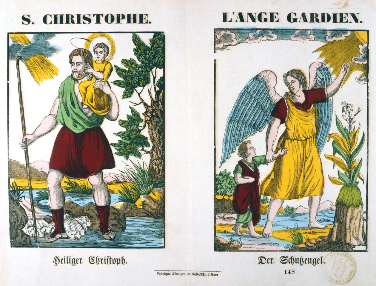 Sint Christoffel en een Beschermengel, 19e eeuw door Unbekannt