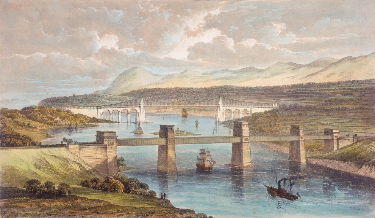 De Britannia Buisbrug, Menai Straat, Wales, c1850 door Unbekannt
