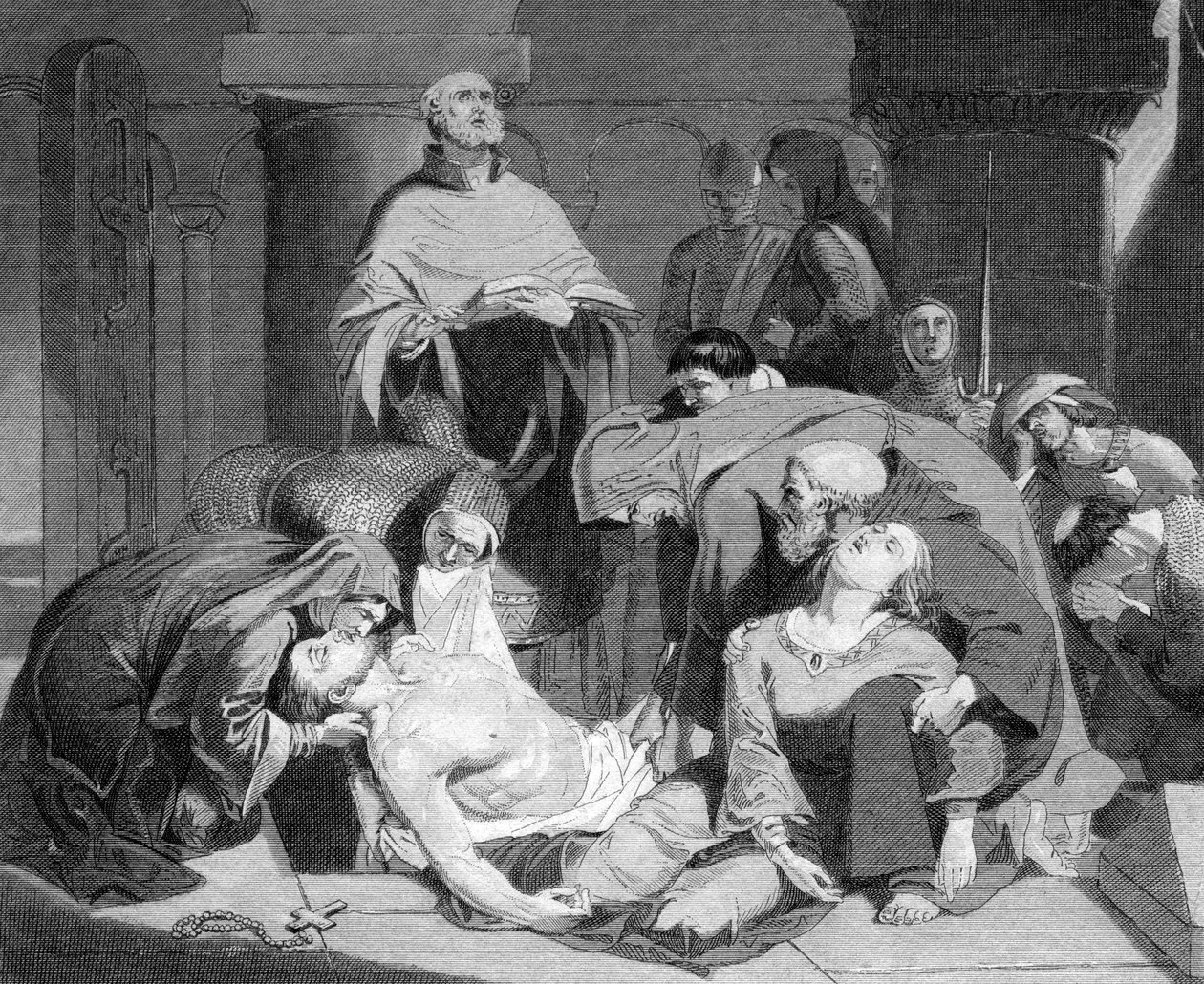 De begrafenis van Harold in Waltham Abbey, ca. 1847 door Unbekannt