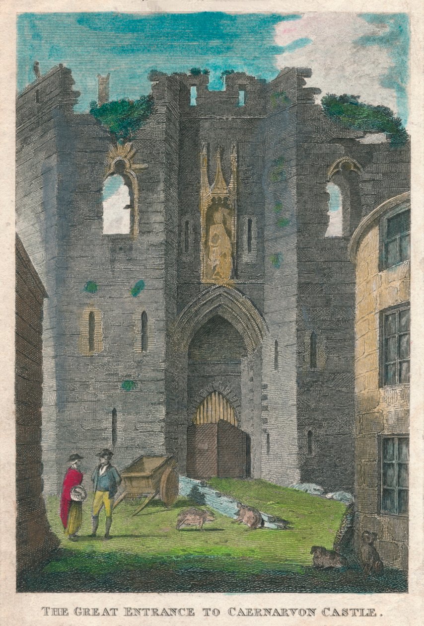 De grote ingang van Caernarvon Castle, 1808 door Unbekannt