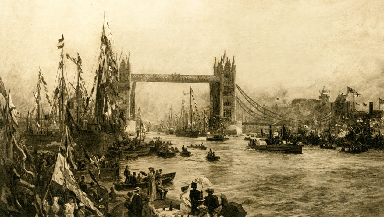 De openingsceremonie van de Tower Bridge, ca. 1894 door Unbekannt