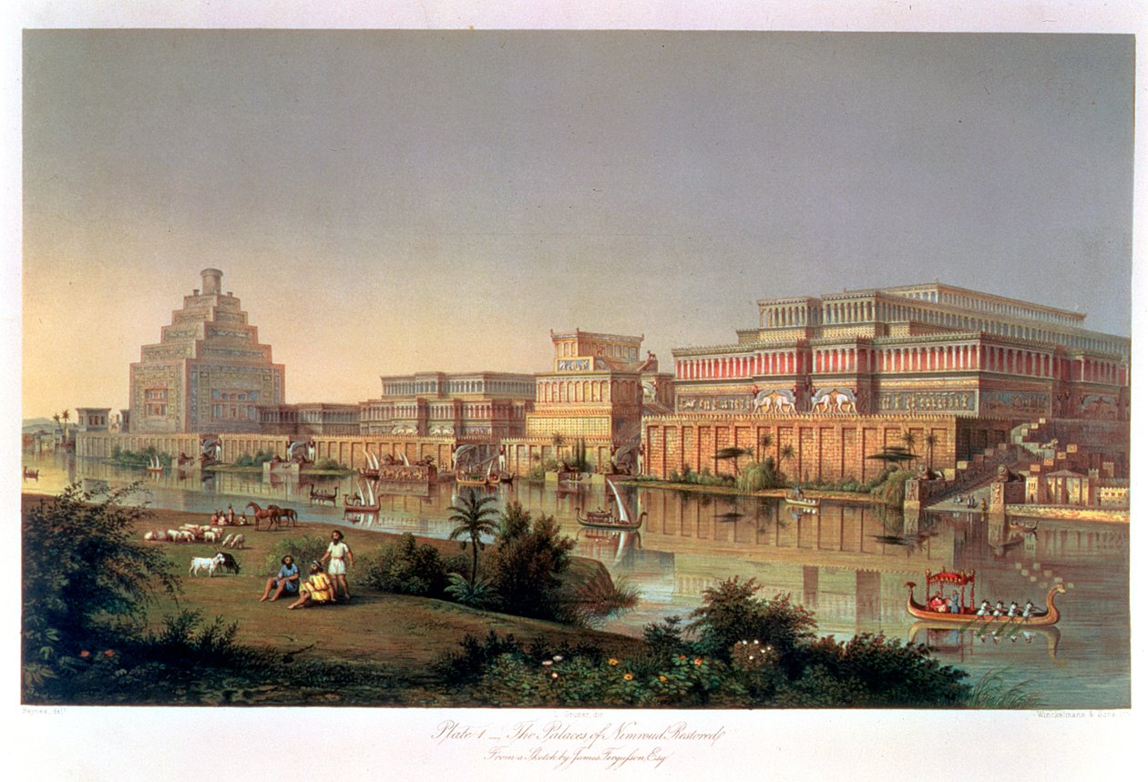De paleizen van Nimrud hersteld, 1853 door Unbekannt