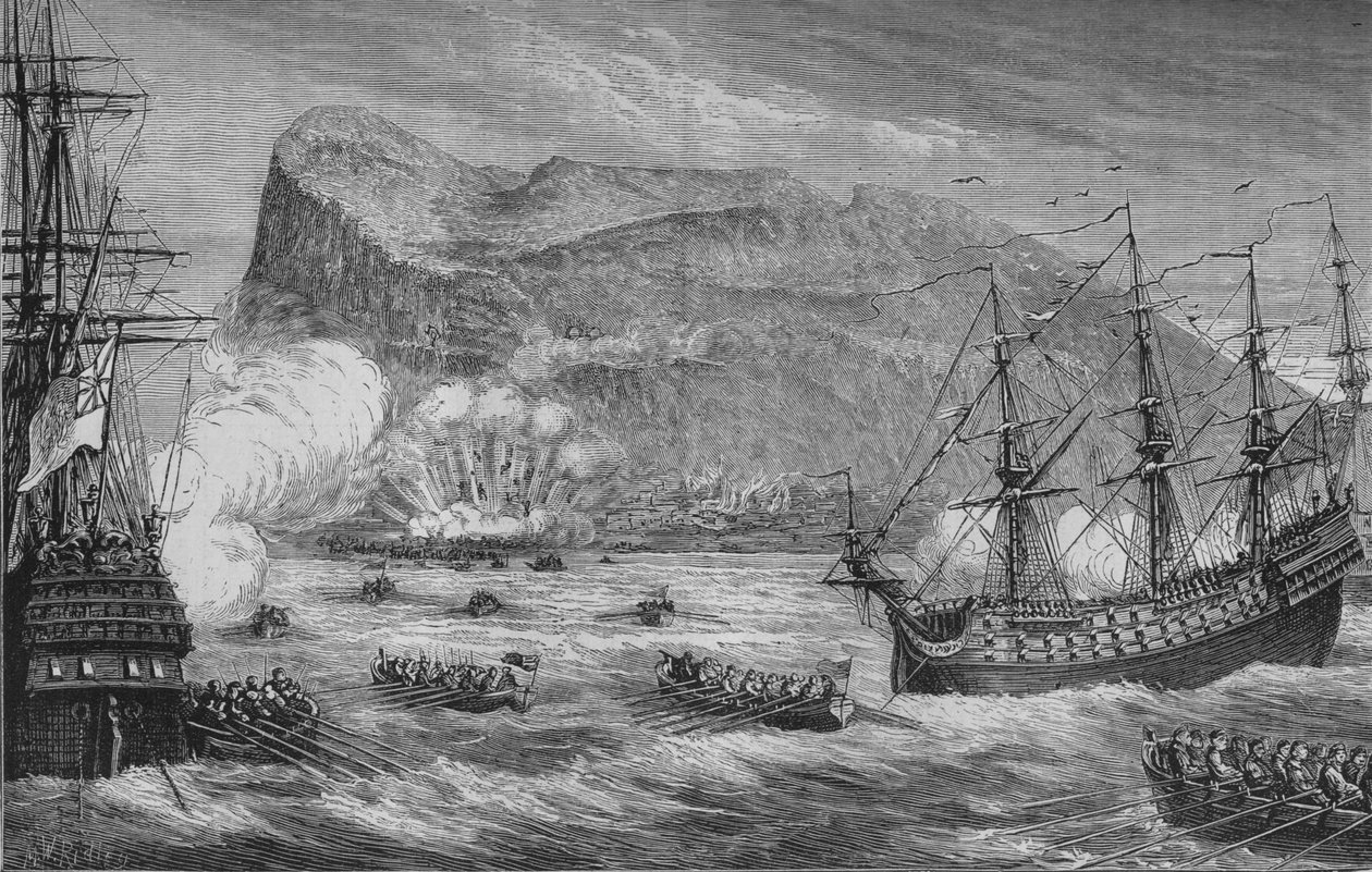 De inname van Gibraltar, augustus 1704 door Unbekannt