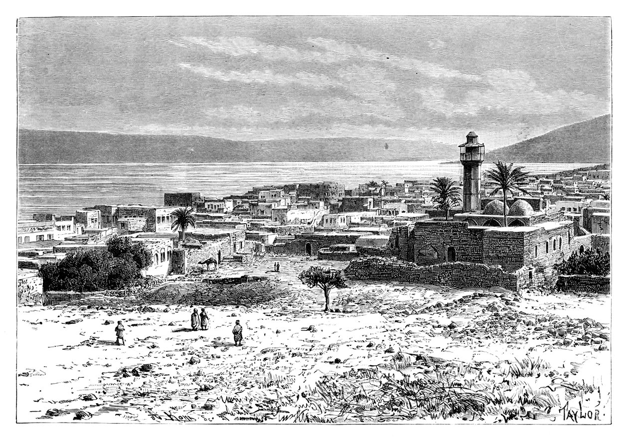 Het meer en de stad Tiberias, Israël, 1895 door Unbekannt