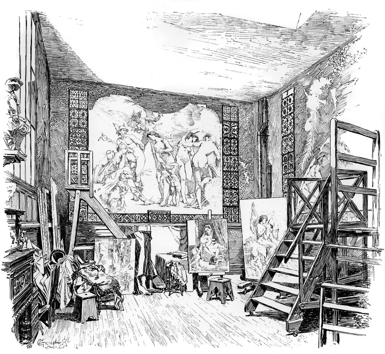 Het atelier van Paul-Jacques-Aimé Baudry, ca. 1880-1882 door Unbekannt