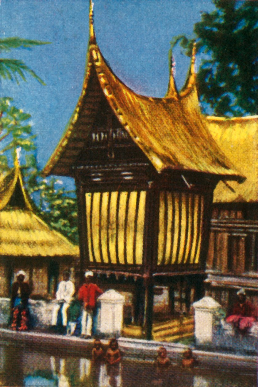 Traditionele rijstschuur met rieten dak, Padang, Sumatra door Unbekannt